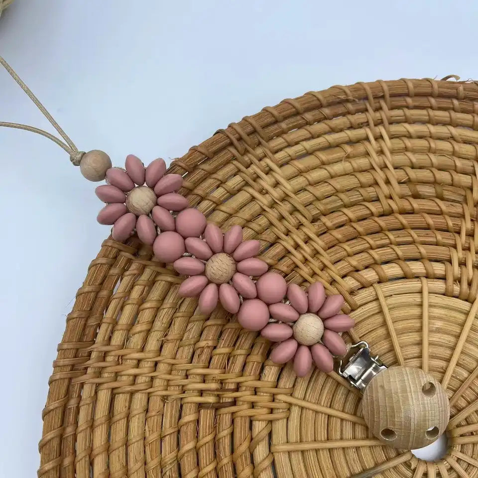 Handmade Baby Pacifier Clip – Flower Silicone Soother & Dummy Nipple Holder | Newborn Essential Teething Toy