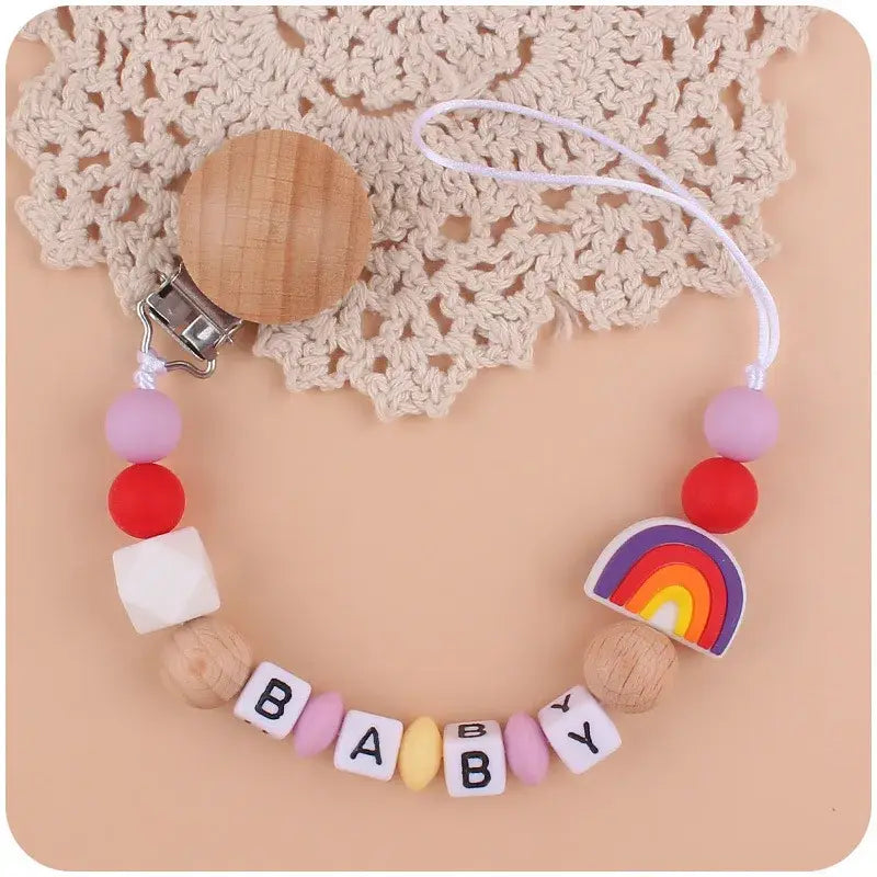 Personalized Baby Pacifier Clip – BPA-Free Silicone Rainbow Holder & Teether Chain - Babyclipstore TRKS3522