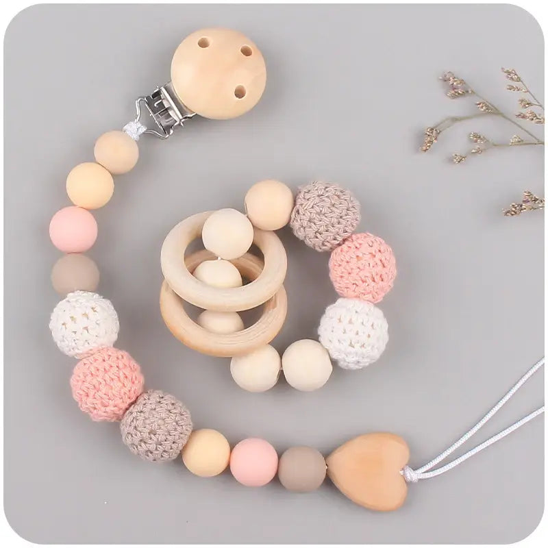 Newborn Baby Pacifier Clip & Teething Bracelet – Soft Crochet Wool Ball Chain | Cute Dummy Nipple Holder