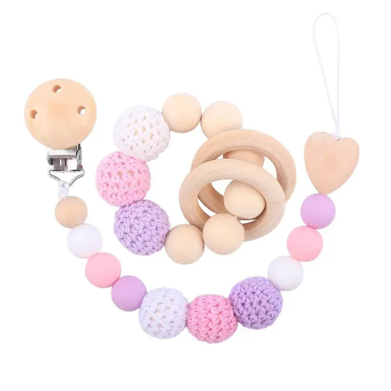 Newborn Baby Pacifier Clip & Teething Bracelet – Soft Crochet Wool Ball Chain | Cute Dummy Nipple Holder