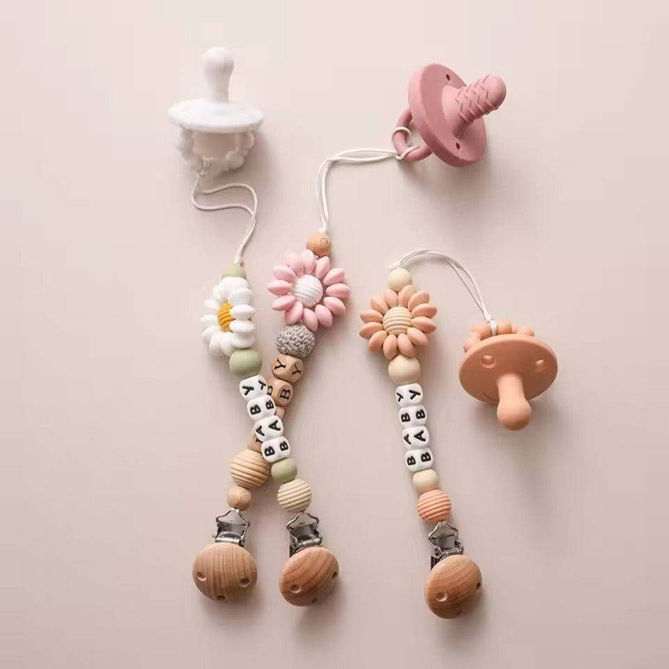 Handmade Sunflower Baby Pacifier Clip – Silicone Teething Chain, Dummy Holder for Newborns, Baby Shower Gift for Boys & Girls