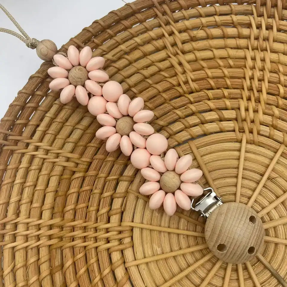 Handmade Baby Pacifier Clip – Flower Silicone Soother & Dummy Nipple Holder | Newborn Essential Teething Toy