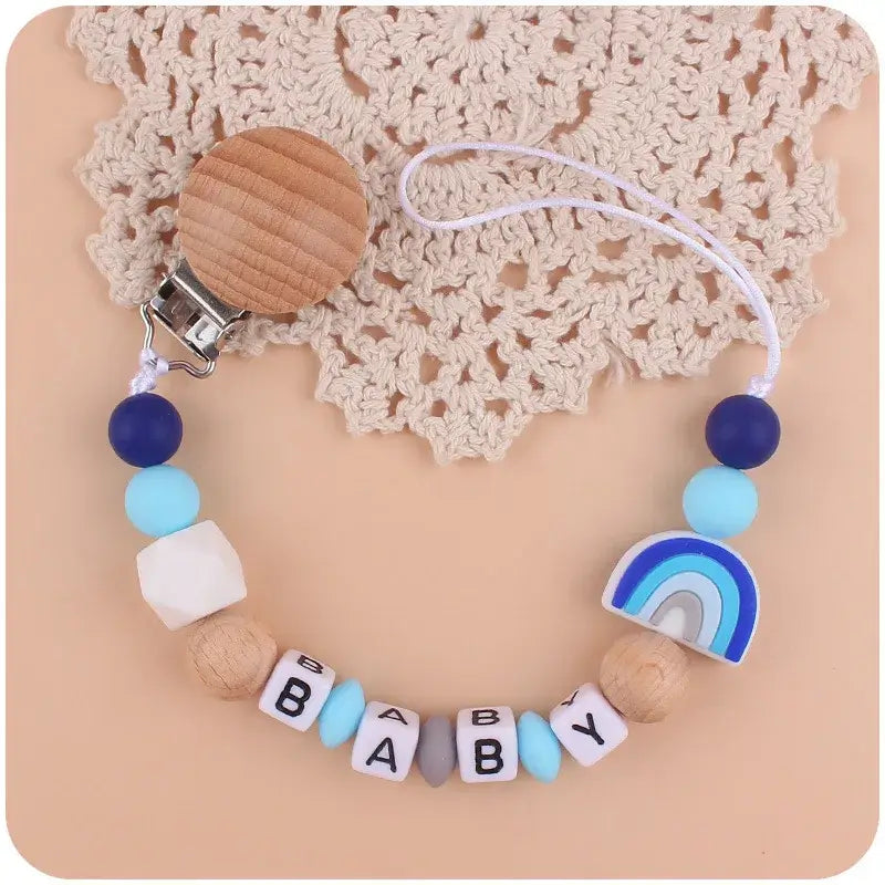 Personalized Baby Pacifier Clip – BPA-Free Silicone Rainbow Holder & Teether Chain - Babyclipstore TRKS3522