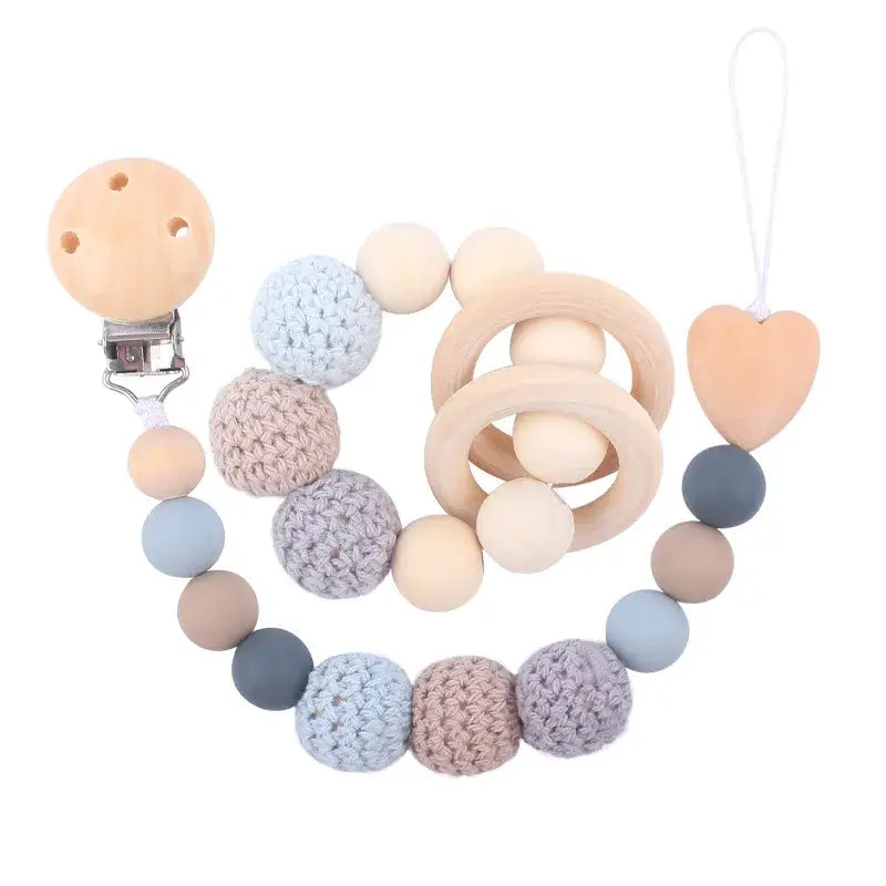 Newborn Baby Pacifier Clip & Teething Bracelet – Soft Crochet Wool Ball Chain | Cute Dummy Nipple Holder