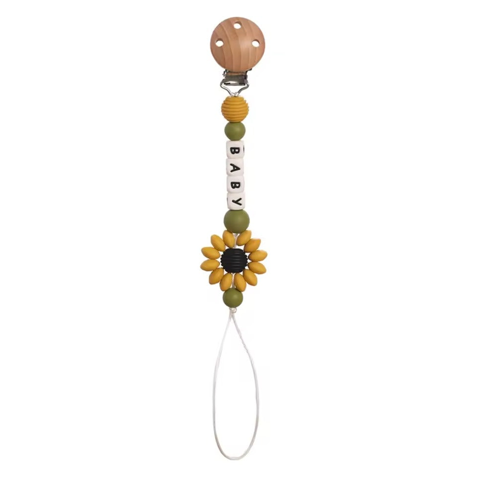 Handmade Sunflower Baby Pacifier Clip – Silicone Teething Chain, Dummy Holder for Newborns, Baby Shower Gift for Boys & Girls