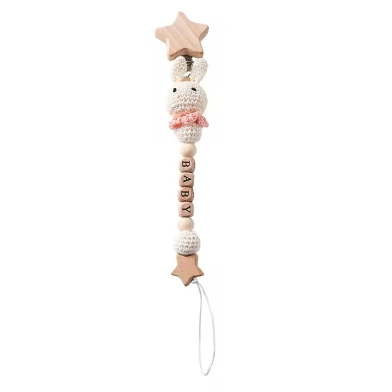 Personalized Baby Name Pacifier Clip – Crochet Animal Teether Chain, Newborn Dummy Nipple Holder, Custom Teething Toy Gift