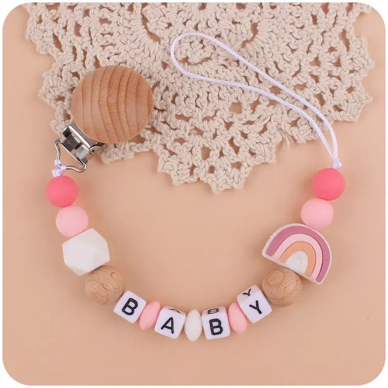 Personalized Baby Pacifier Clip – BPA-Free Silicone Rainbow Holder & Teether Chain - Babyclipstore TRKS3522