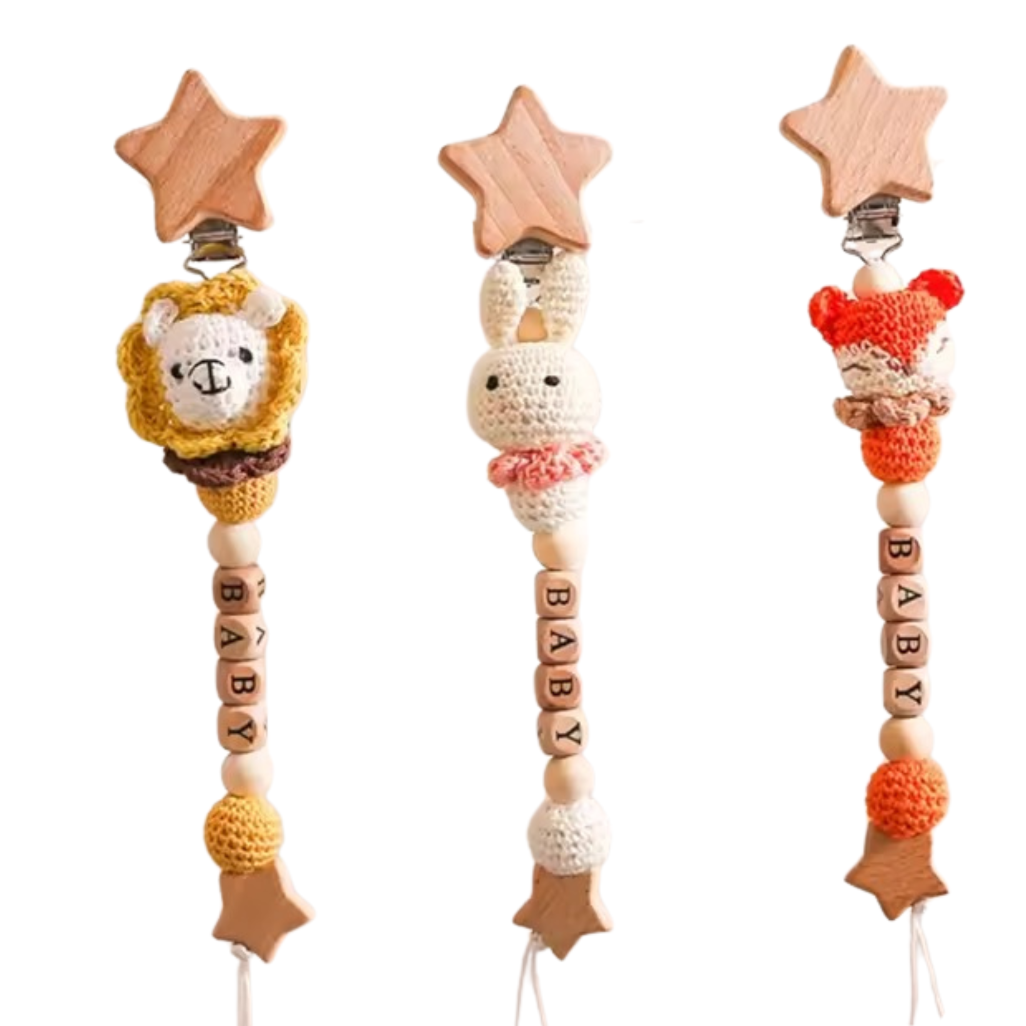 Personalized Baby Name Pacifier Clip – Crochet Animal Teether Chain, Newborn Dummy Nipple Holder, Custom Teething Toy Gift