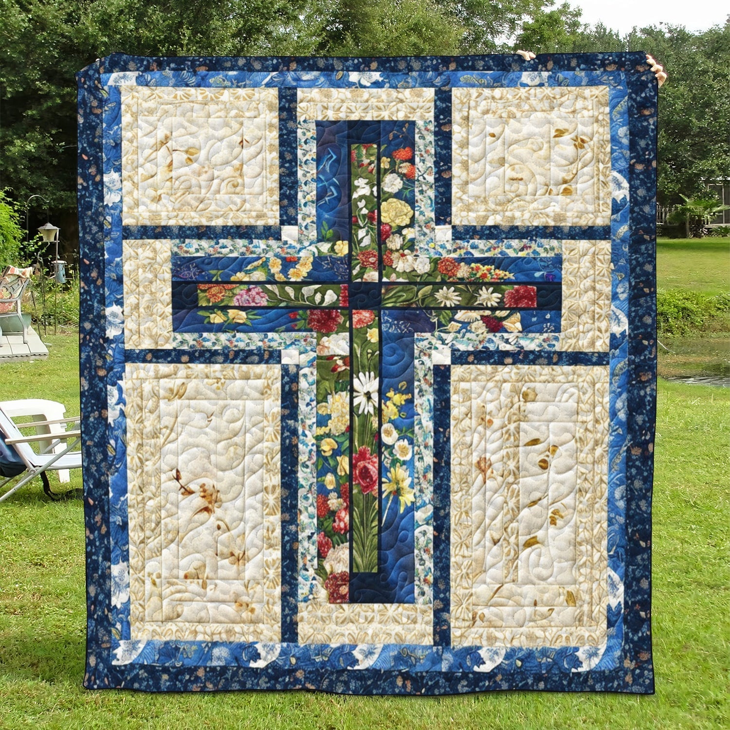 Vintage Christian Cross Quilted Blanket NCU0TH444