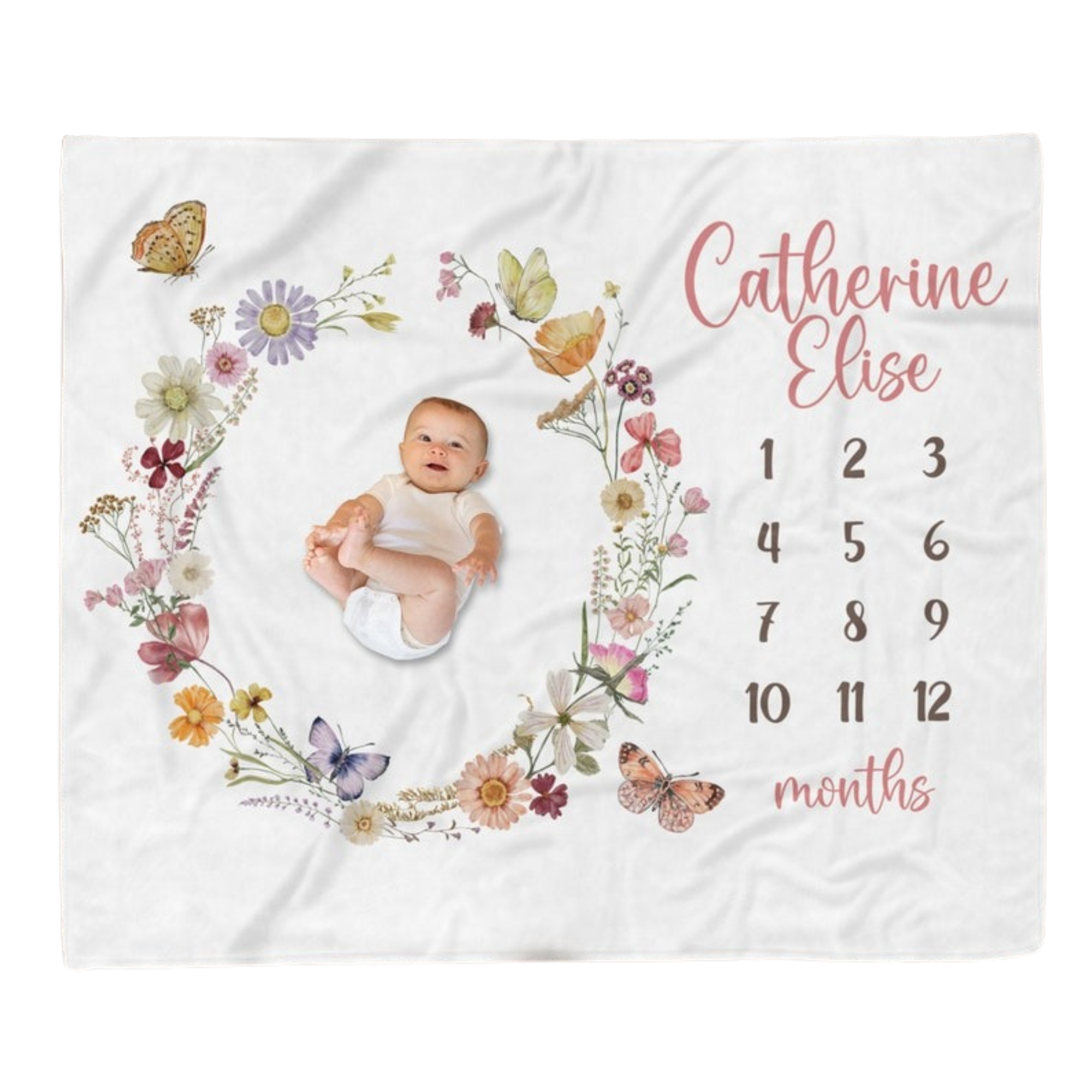 Wildflower Baby Girl Milestone Blanket, Monthly Baby Growth Tracker Blanket, Newborn Girl Photo Prop, Floral Baby Shower Gift