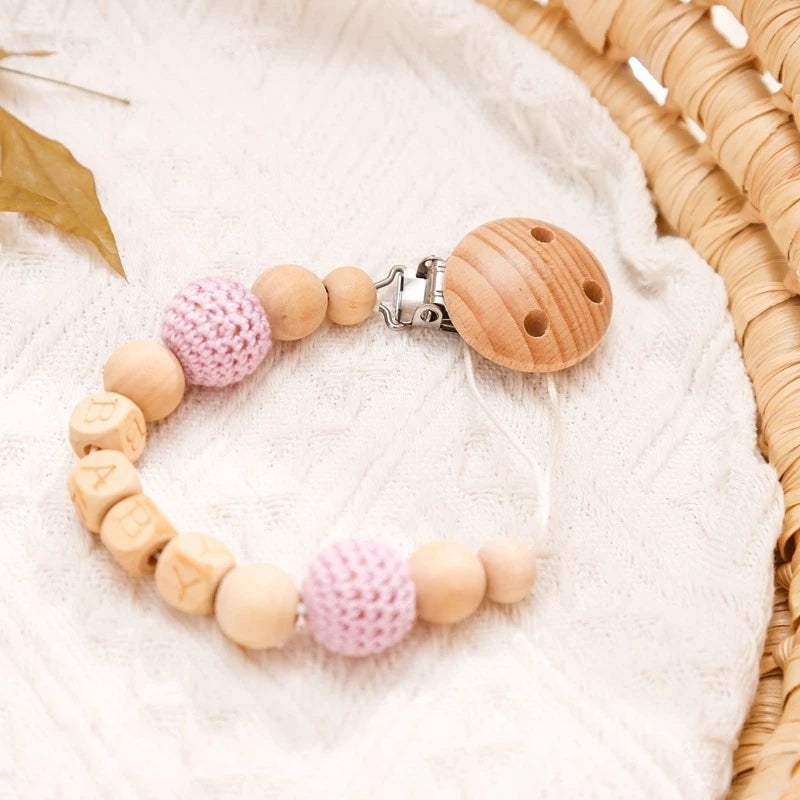 Personalized Pacifier Clip – Handmade Oak Wood Holder with Secure Pacifier Hook for Babies