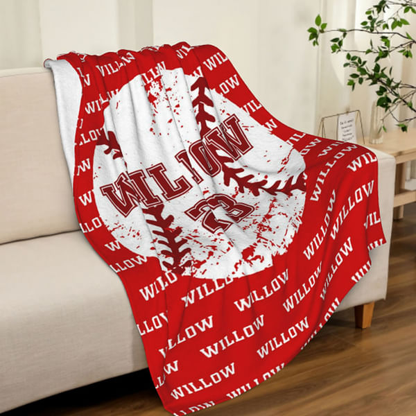 Personalized Sports Blanket with Name & Number – Basketball, Football, Baseball, Soccer Theme Throw – Custom Gift for Athletes, Kids, Team Fans & Birthdays