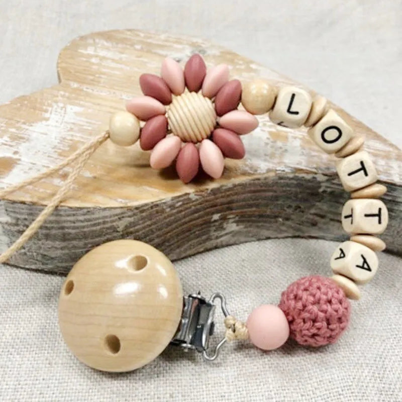 Customized Name Baby Pacifier Clip – Silicone Beads Teether Toy, Dummy Holder with Russian & English Name, Perfect Baby Gift