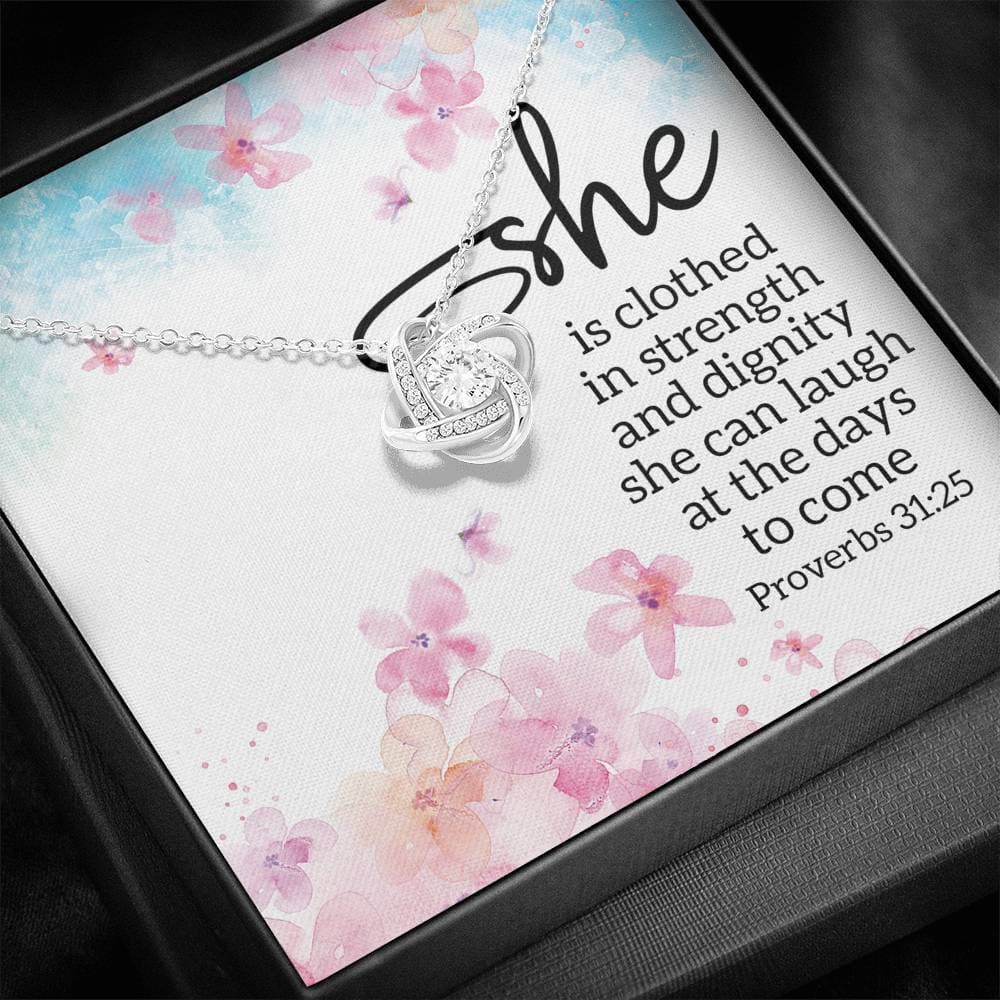 She is Clothed in Strength Love Knot Necklace - KDadorn