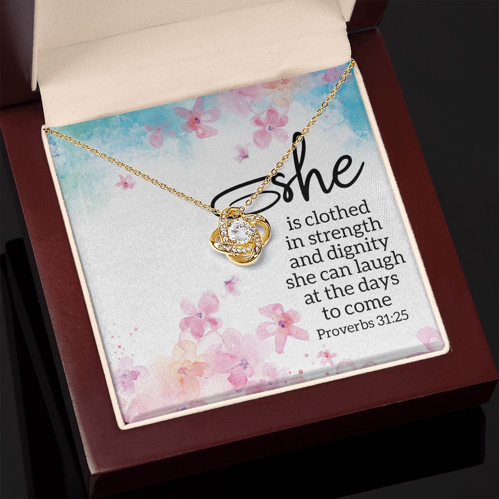 She is Clothed in Strength Love Knot Necklace - KDadorn