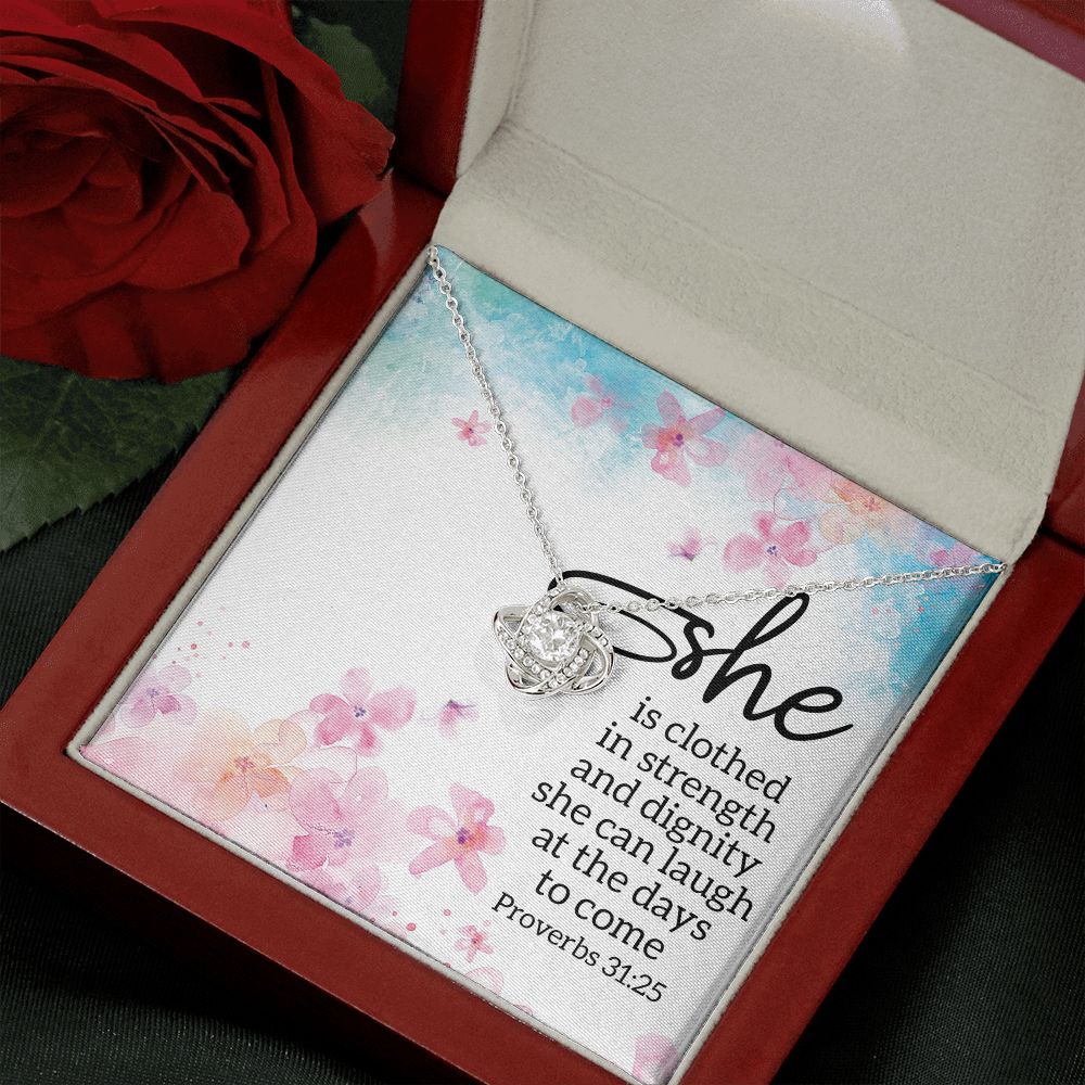 She is Clothed in Strength Love Knot Necklace - KDadorn