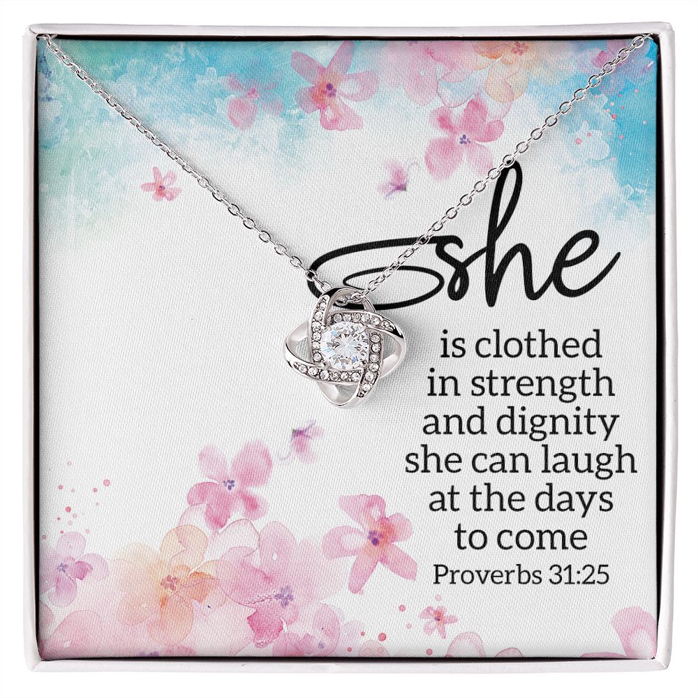 She is Clothed in Strength Love Knot Necklace - KDadorn
