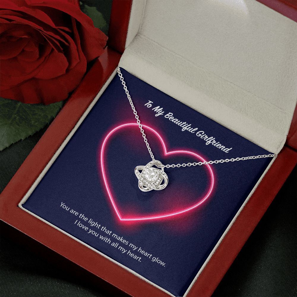 To My Beautiful Girlfriend Neon Heart Love Knot Necklace - KDadorn