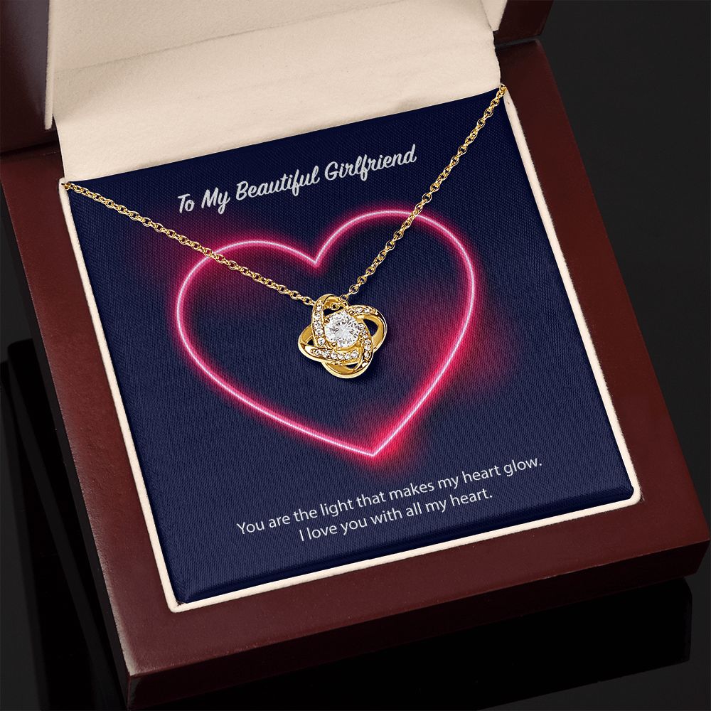 To My Beautiful Girlfriend Neon Heart Love Knot Necklace - KDadorn