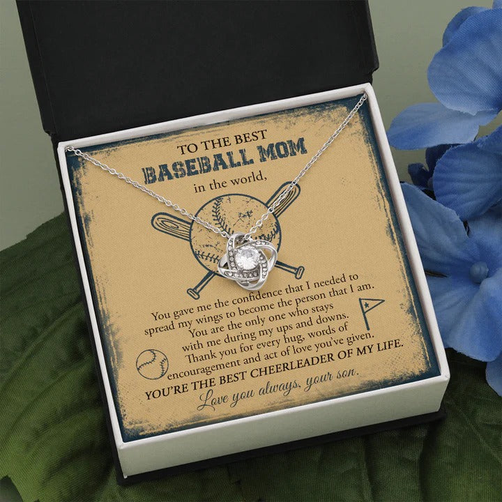 To The Best Baseball Mom Knot Necklace With Message Card From Son Family Necklace For Mom - KDadorn