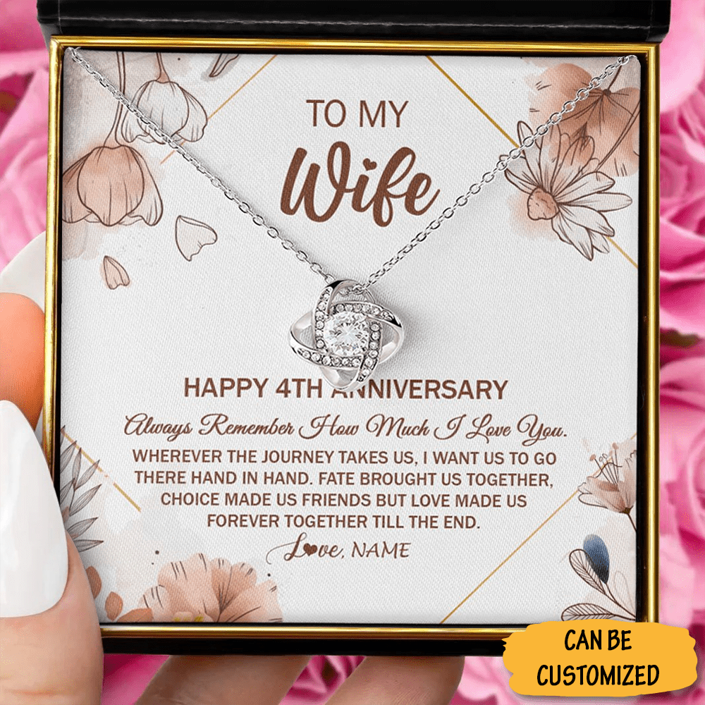 Personalized To My Wife Love Knot Necklace Happy 4Th Year Anniversary Necklace Four Year Wedding Anniversary Gift - KDadorn