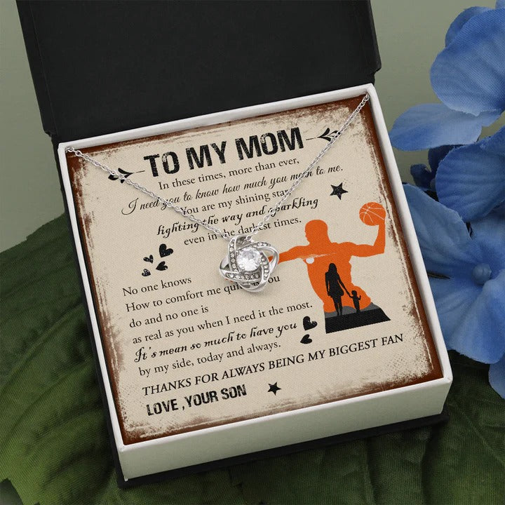 To My Mom Knot Necklace With Message Card From Son Thank You For Always Being My Biggest Fan - KDadorn
