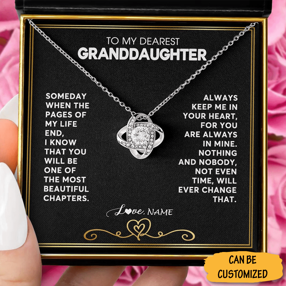 Personalized To My Dearest Granddaughter Necklace Silver Love Knot Necklace Granddaughter Jewelry Gifts - KDadorn