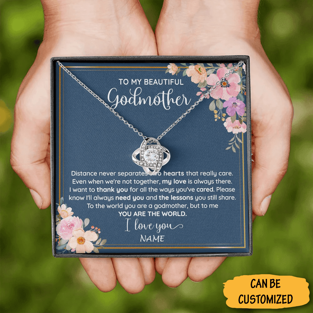 Personalized To My Beautiful Godmother Necklace Love Knot Necklace Unique Gifts For Godmother Baptism Ideas - KDadorn