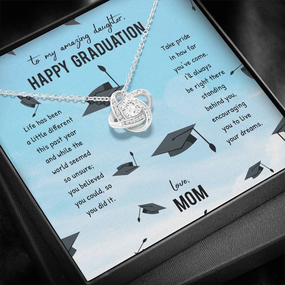 To My Amazing Daughter Happy Graduation Love Mom Love Knot Necklace - KDadorn