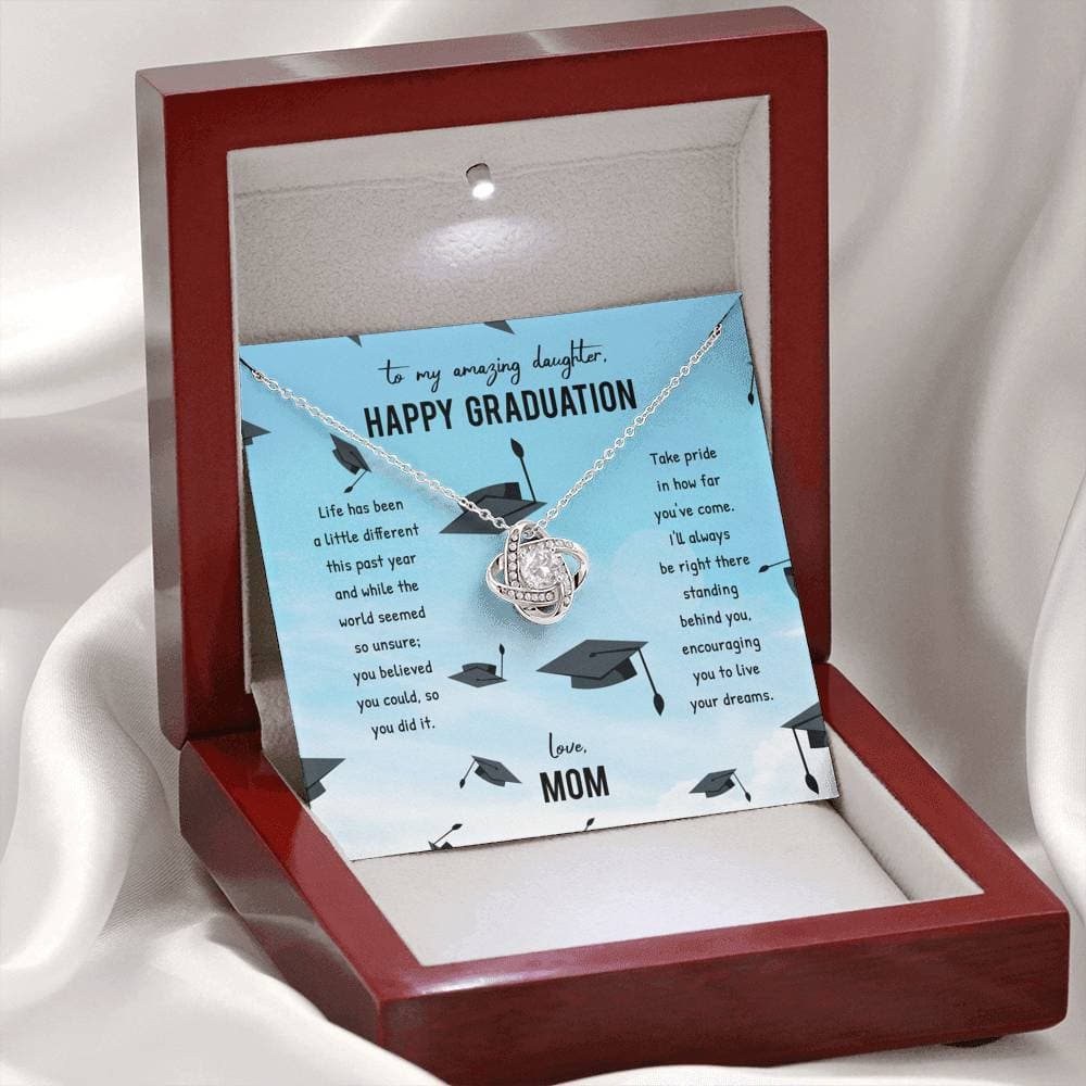To My Amazing Daughter Happy Graduation Love Mom Love Knot Necklace - KDadorn