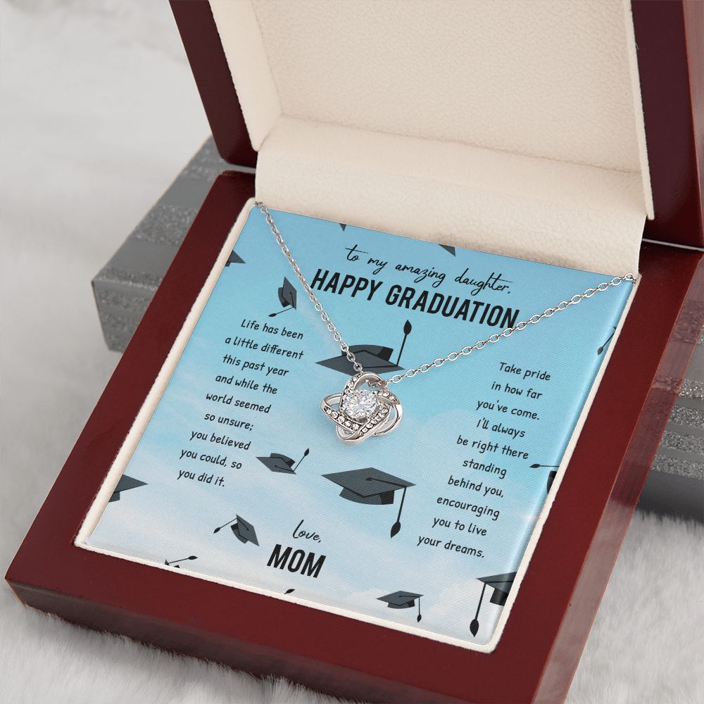 To My Amazing Daughter Happy Graduation Love Mom Love Knot Necklace - KDadorn