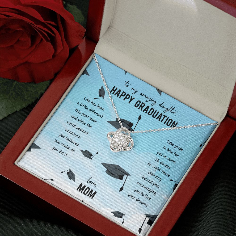 To My Amazing Daughter Happy Graduation Love Mom Love Knot Necklace - KDadorn