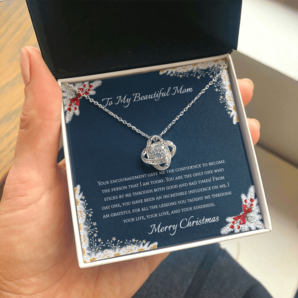 To My Beautiful Mom Merry Christmas Love Knot Necklace - KDadorn