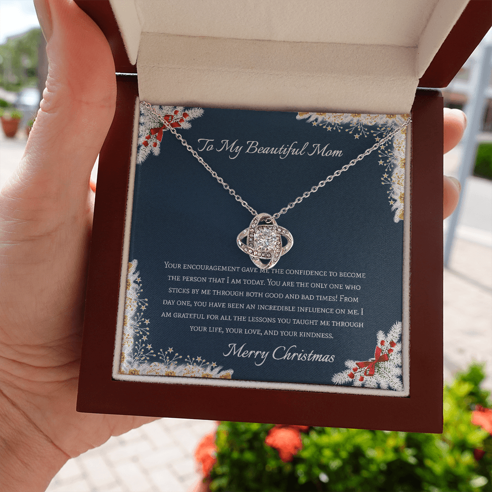 To My Beautiful Mom Merry Christmas Love Knot Necklace - KDadorn