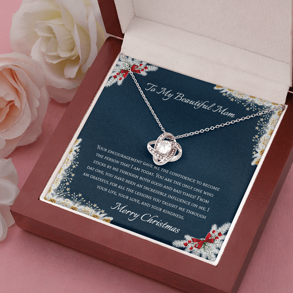 To My Beautiful Mom Merry Christmas Love Knot Necklace - KDadorn