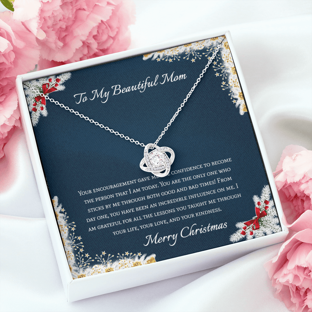 To My Beautiful Mom Merry Christmas Love Knot Necklace - KDadorn