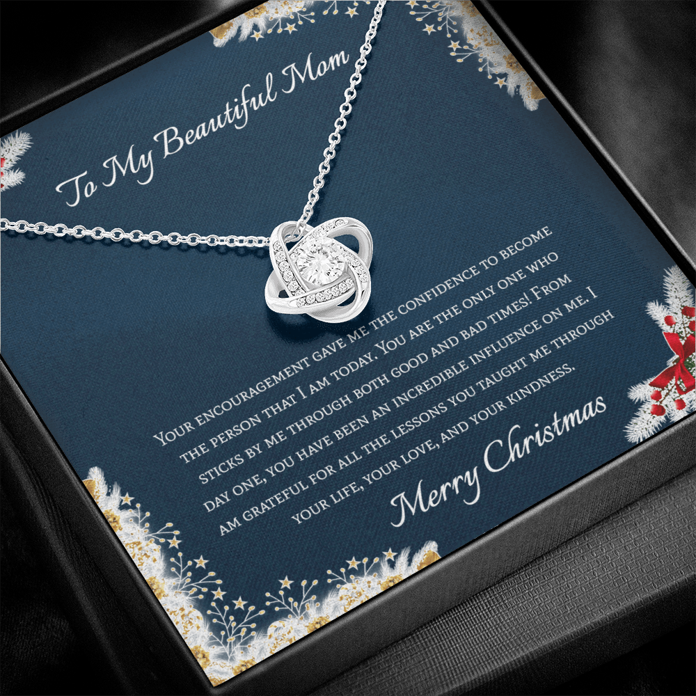 To My Beautiful Mom Merry Christmas Love Knot Necklace - KDadorn