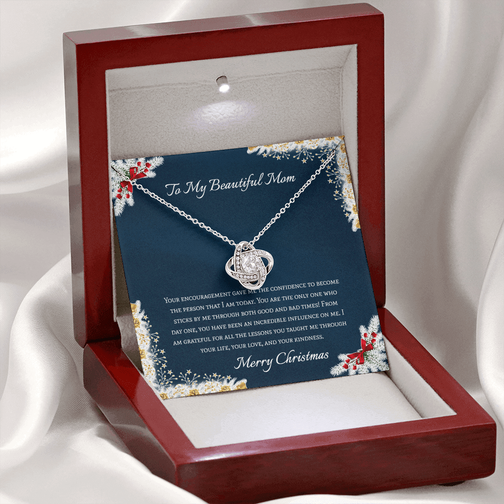 To My Beautiful Mom Merry Christmas Love Knot Necklace - KDadorn