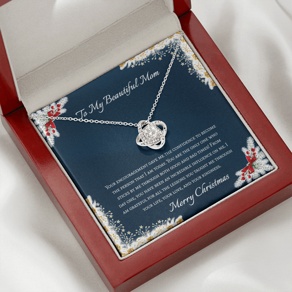To My Beautiful Mom Merry Christmas Love Knot Necklace - KDadorn