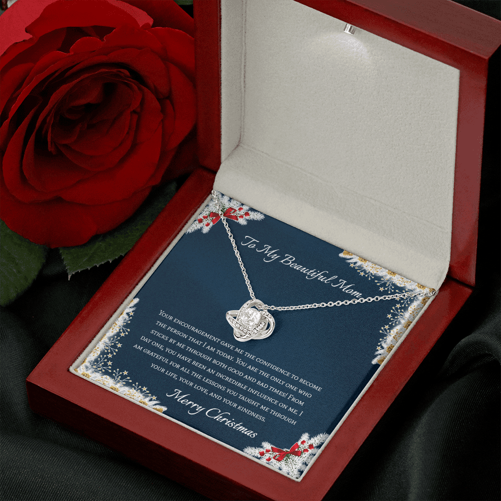 To My Beautiful Mom Merry Christmas Love Knot Necklace - KDadorn