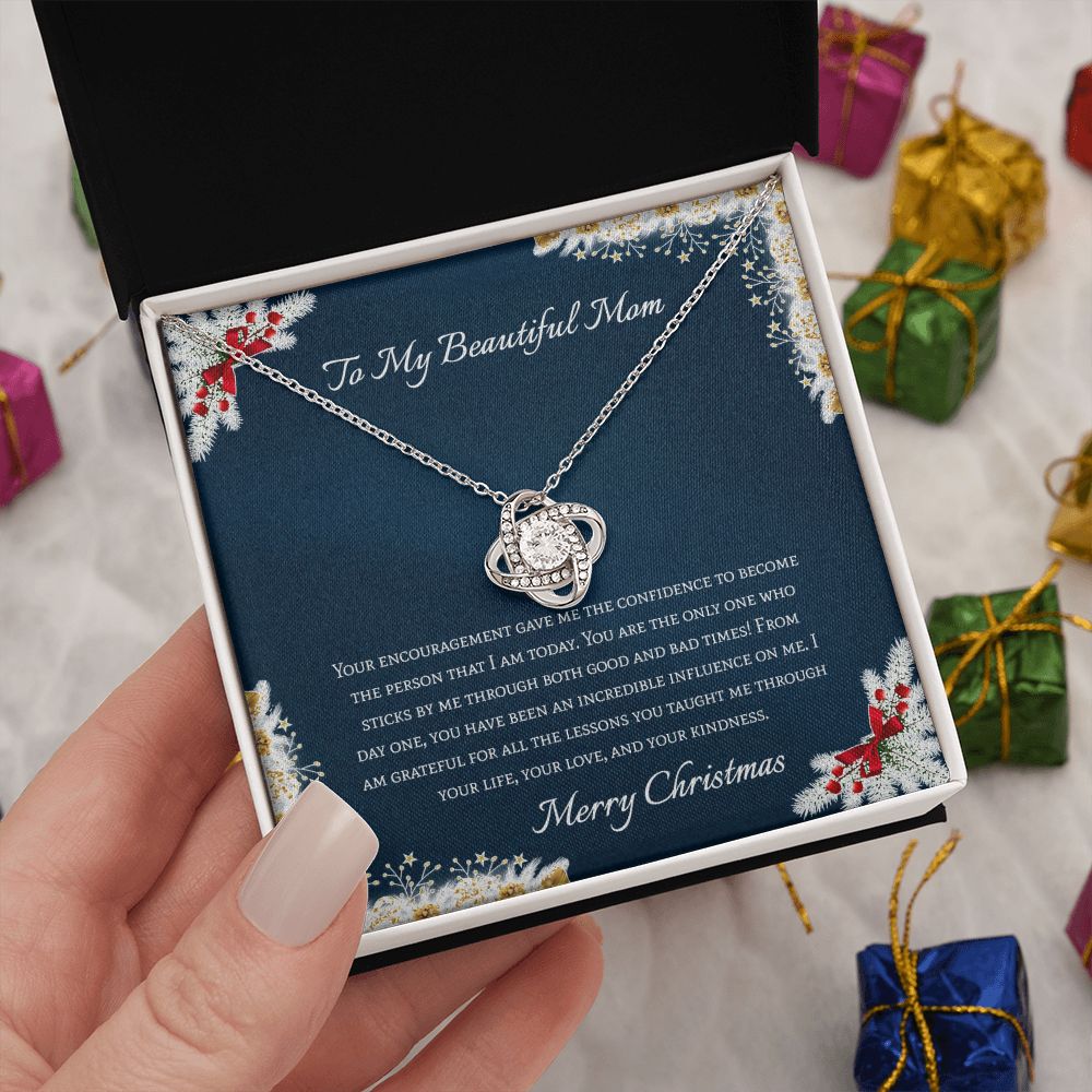 To My Beautiful Mom Merry Christmas Love Knot Necklace - KDadorn