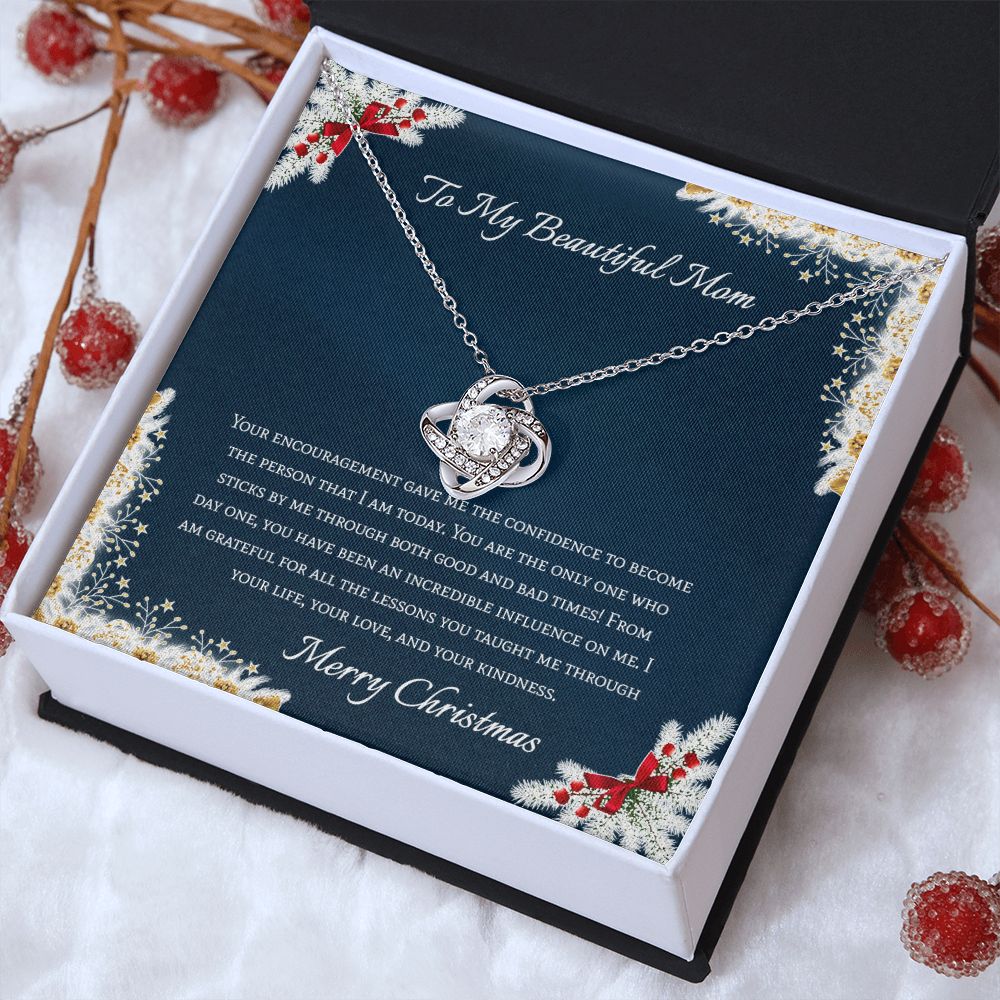 To My Beautiful Mom Merry Christmas Love Knot Necklace - KDadorn