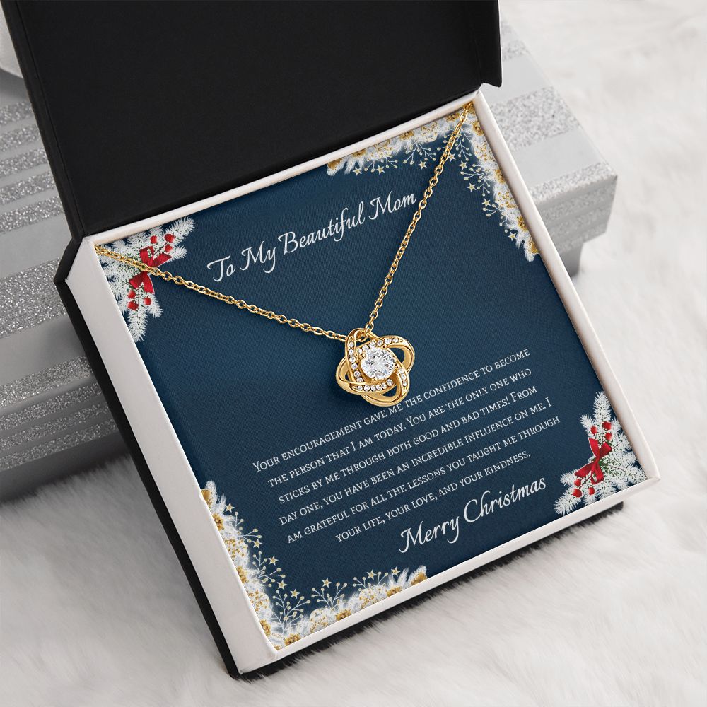 To My Beautiful Mom Merry Christmas Love Knot Necklace - KDadorn