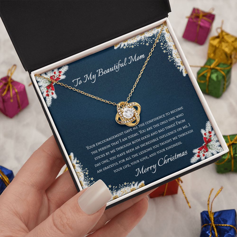 To My Beautiful Mom Merry Christmas Love Knot Necklace - KDadorn