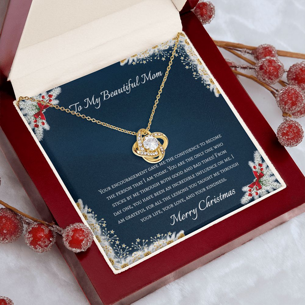 To My Beautiful Mom Merry Christmas Love Knot Necklace - KDadorn