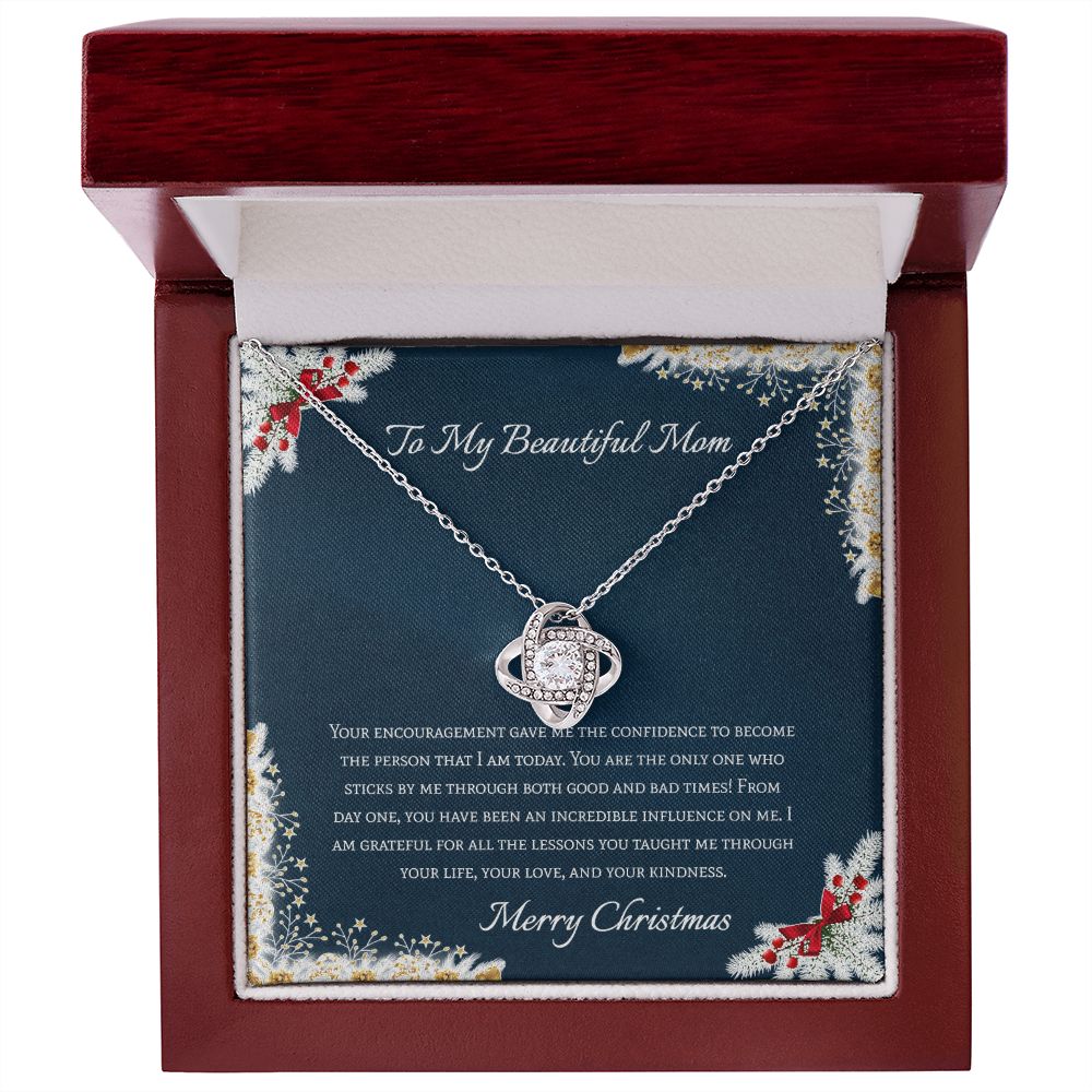 To My Beautiful Mom Merry Christmas Love Knot Necklace - KDadorn