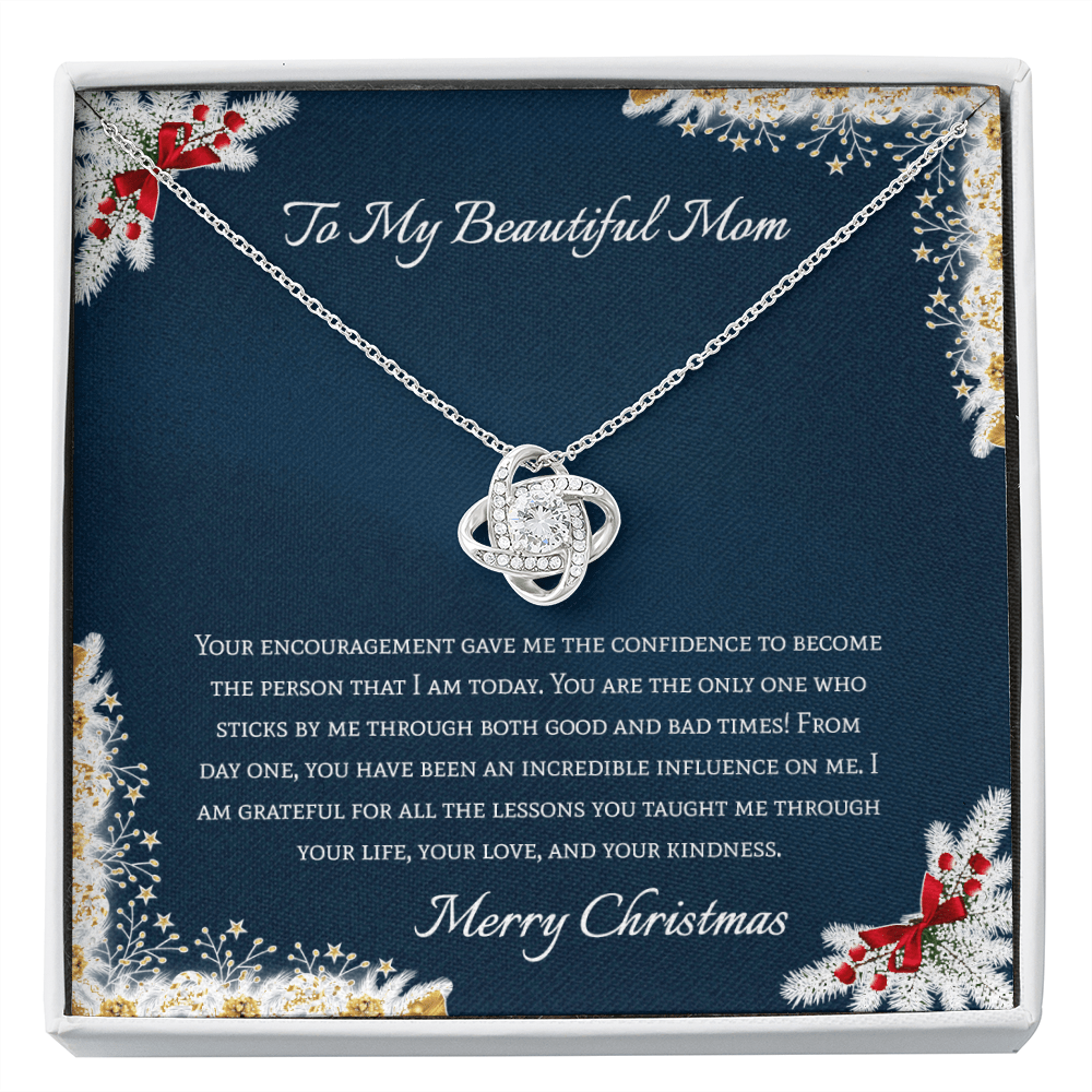 To My Beautiful Mom Merry Christmas Love Knot Necklace - KDadorn