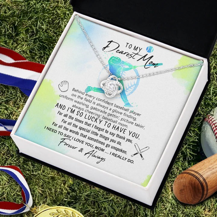 To My Dearest Baseball Mom Knot Necklace With Message Card Mother's Day Necklace Gift - KDadorn