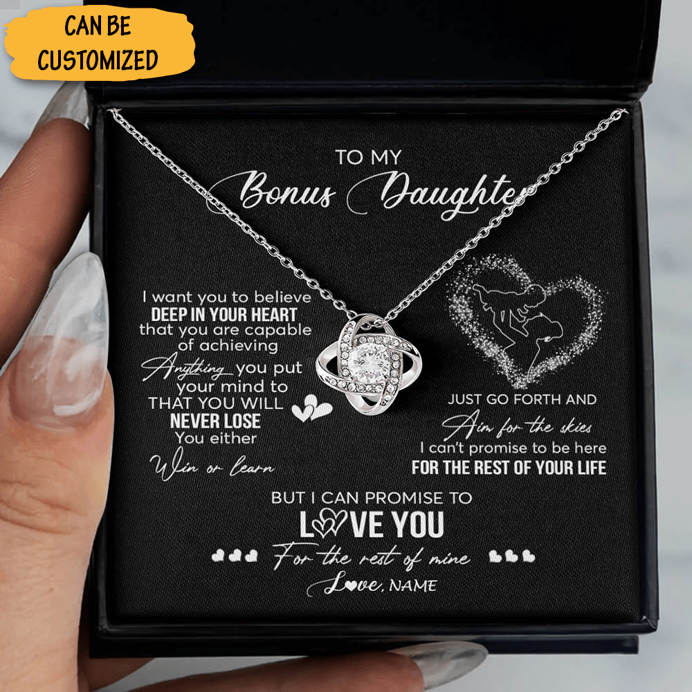 Personalized My Bonus Daughter Necklace From Mom Sterling Silver Love Knot Necklace Best Christmas Gifts - KDadorn