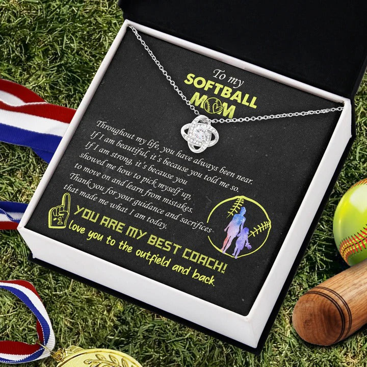To My Softball Mom Knot Necklace With Message Card You Are My Best Coach Mom Necklace - KDadorn